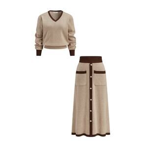 Commense Contrast Trim Knit Top & Midi Skirt Set NWT XL (US 12)  Minimalist Chic